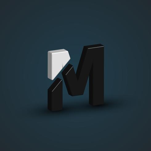 3D black and white character from a font set, vector illustration