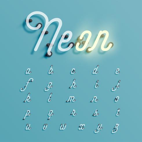 Realistic neon character typeset, vector