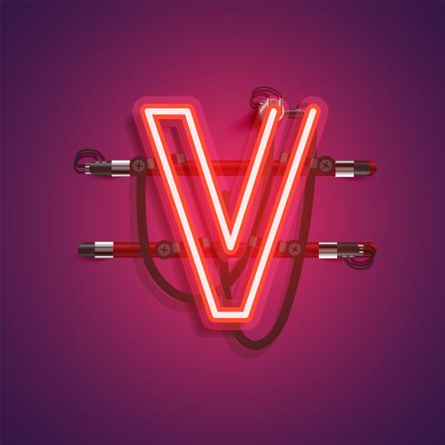 Realistic neon character with wires and console, vector illustration