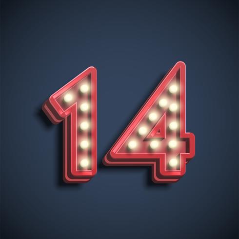 Realistic number character with lamps, vector illustration