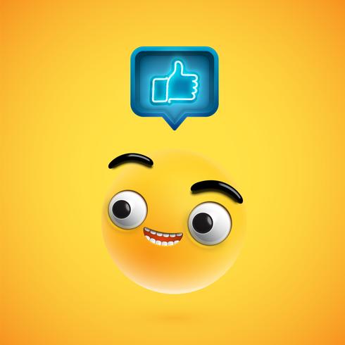 High detailed smiley with thumbs up sign, vector illustration