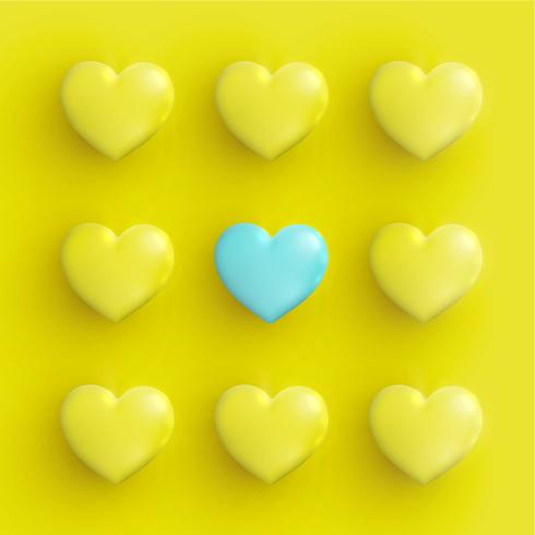 Pastel coloured 3D hearts, vector illustration