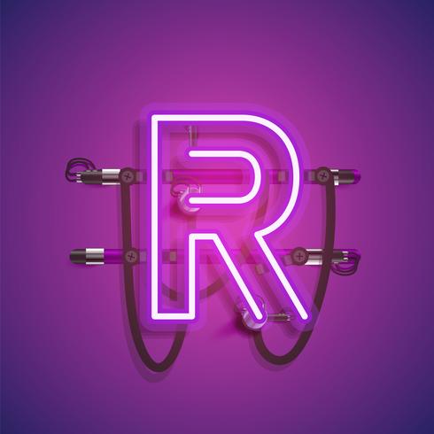 Realistic neon character with wires and console, vector illustration