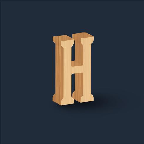 3D wood font character, vector