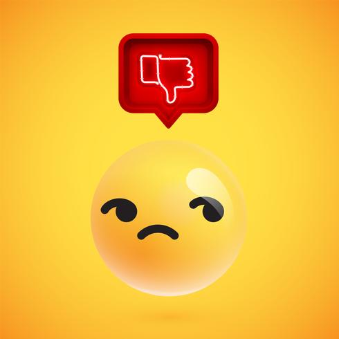 Realistic 3D emoticon with neon glowing dislike sign in a 3D speech bubble, vector illustration