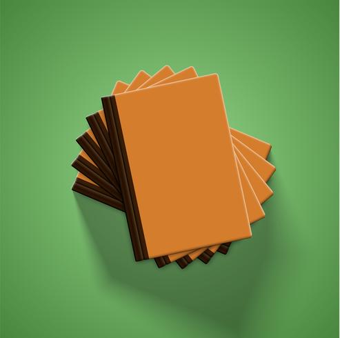 Realistic colorful books with green background and shadow, vector illustration