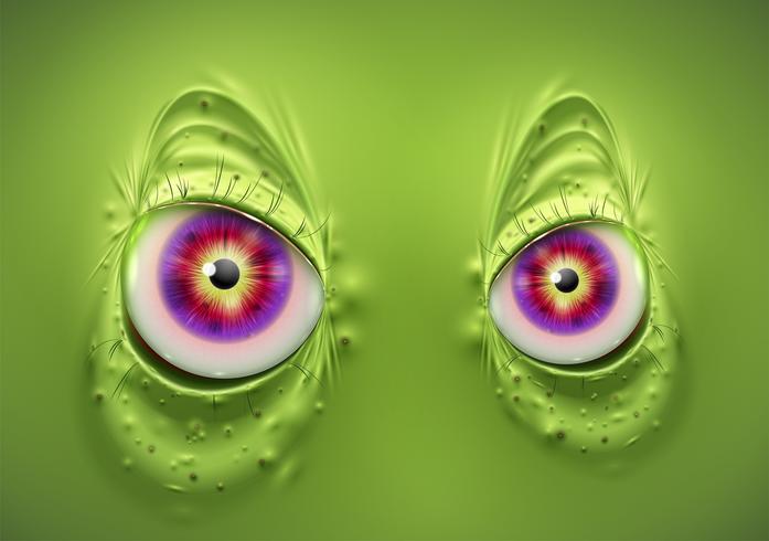 Ojos de un monstruo verde de miedo, vector