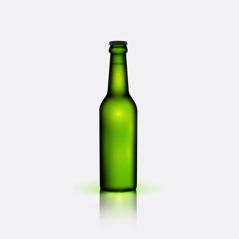 Green realistic bottle of beer, vector illustration