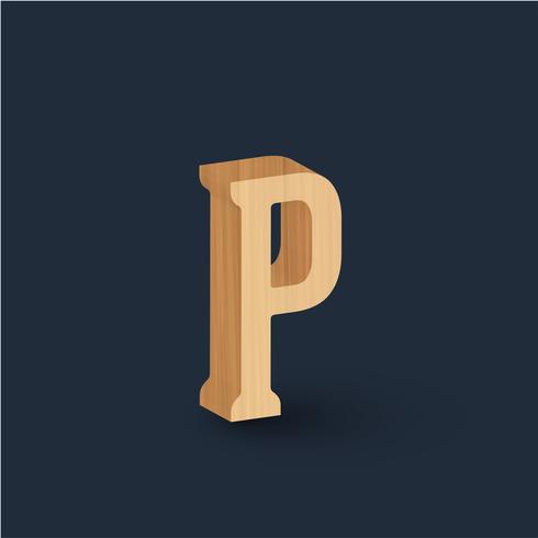 3D wood font character, vector