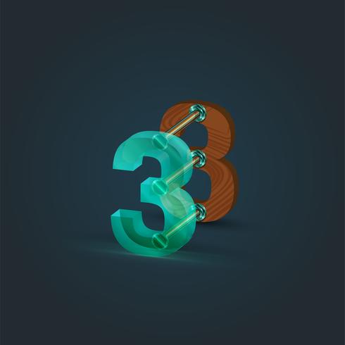 Number made by glass and wood, vector