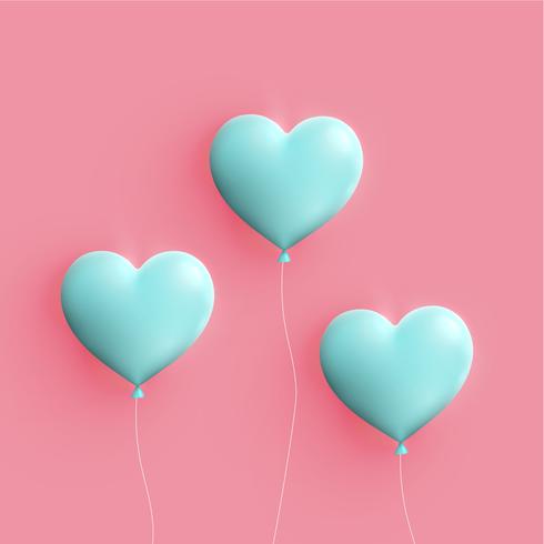 Pastel coloured 3D hearts, vector illustration