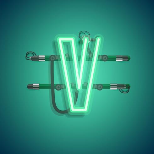 Realistic neon character with wires and console, vector illustration