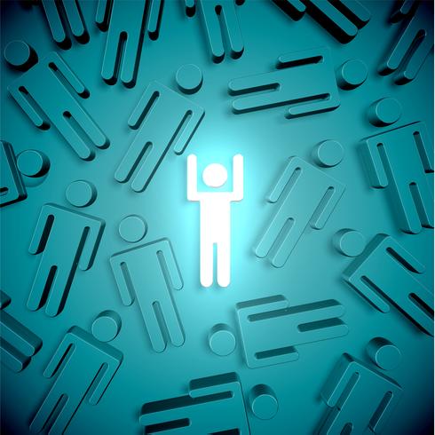 Stand out from the crowd glowing man with raised hand, vector illustration