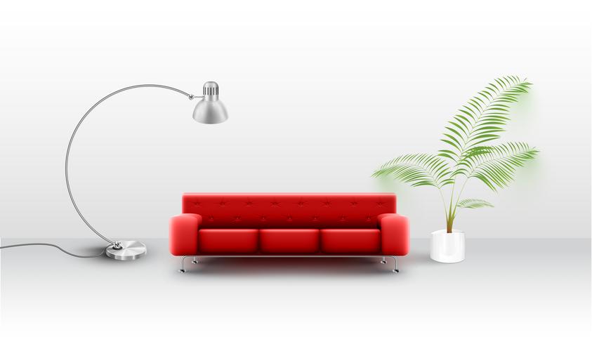 A realistic red couch in a white room, vector