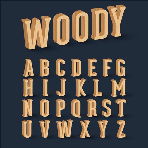 3D wood font set, vector