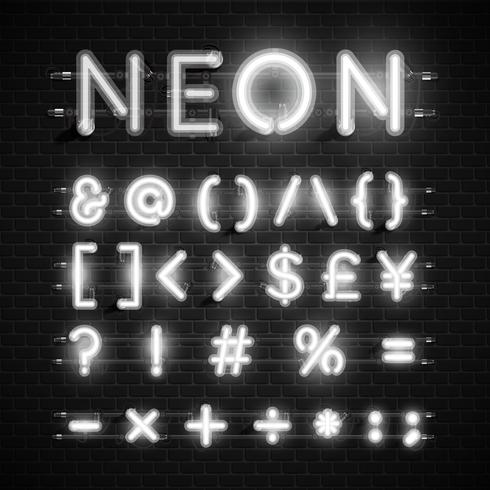 High detailed neon font set, vector illustration