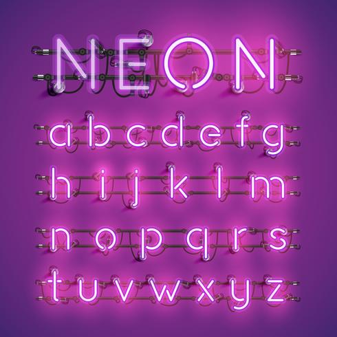 Realistic neon font with wires and console, vector illustration
