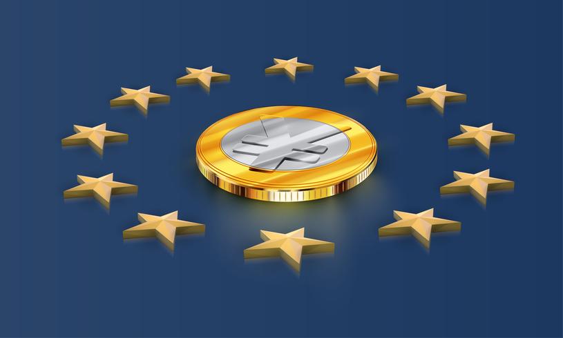 Bandera de la Unión Europea estrellas y dinero (yen / yuan), vector