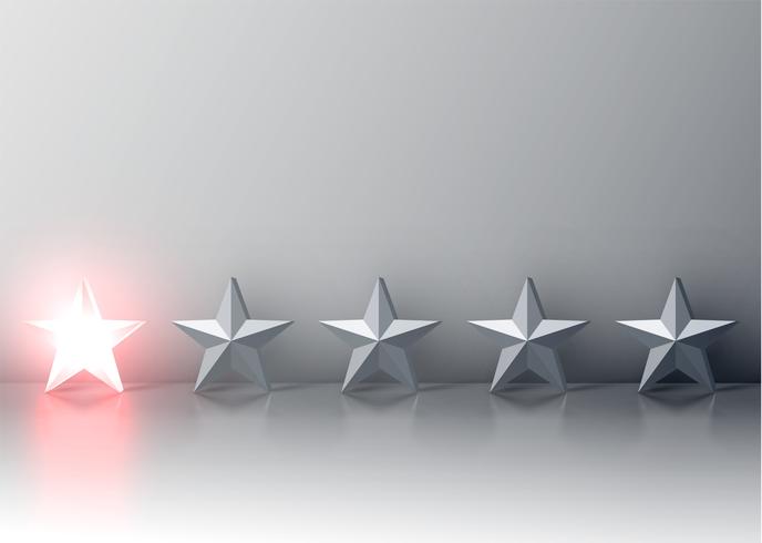 Glowing red 3D star rating, vector illustartion