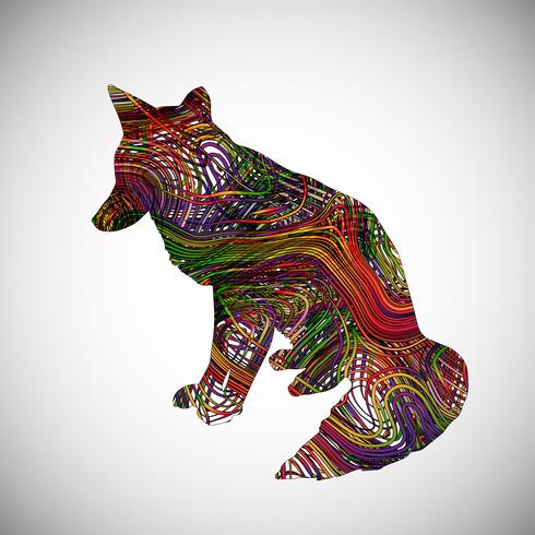 Colorful fox made by lines, vector illustration