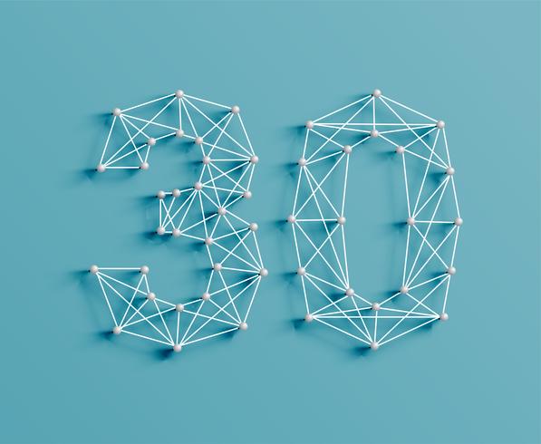 A number made by pins and lines, 3D and realistic, vector