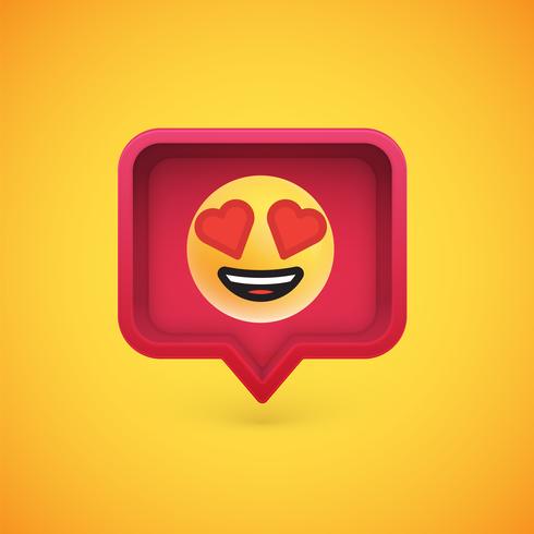 Funny 3D emoticon in 3D speech bubble, vector illustration