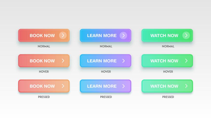 Colorful clean buttons for websites, vector illustration