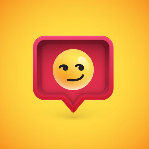 Funny 3D emoticon in 3D speech bubble, vector illustration