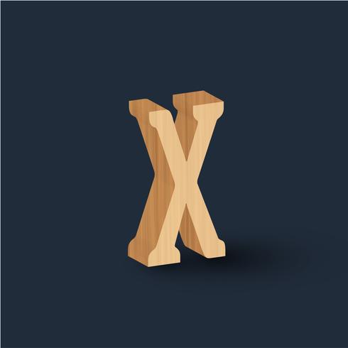 3D wood font character, vector