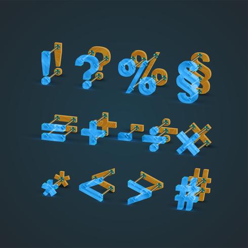 3D, realistic glass and wood character set, vector