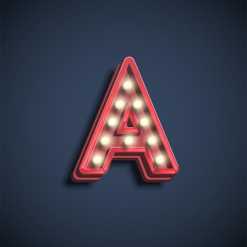 Realistic font character with lamps, vector illustration