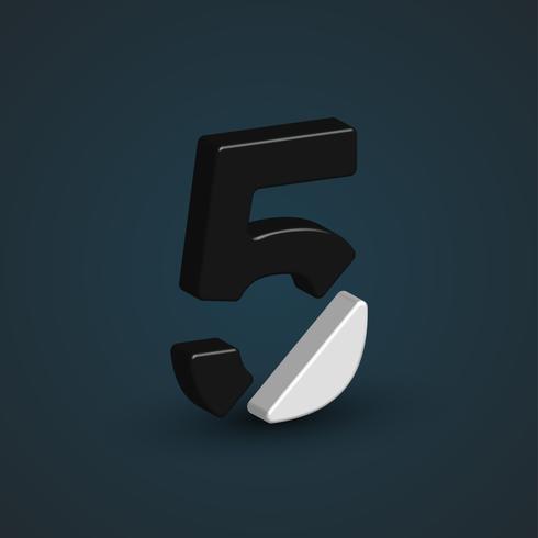 3D black and white character from a font set, vector illustration