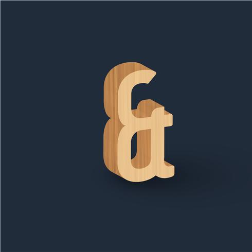 Carácter de fuente de madera 3D, vector