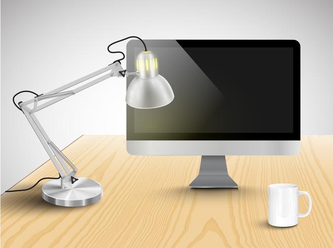 Realistic office desk with different objects, vector illustration