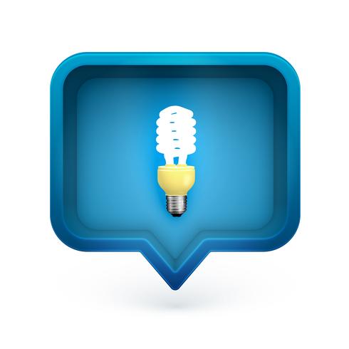 Realistic 3D speech bubble with energy saver light bulb in it, vector illustration