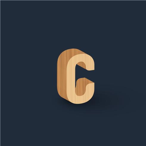 3D wood font character, vector