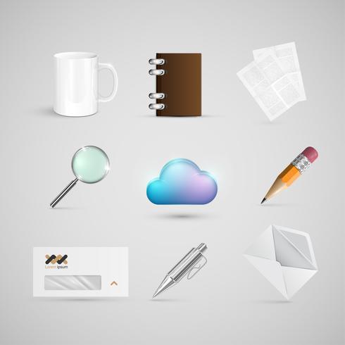 Office realistic icon set, vector