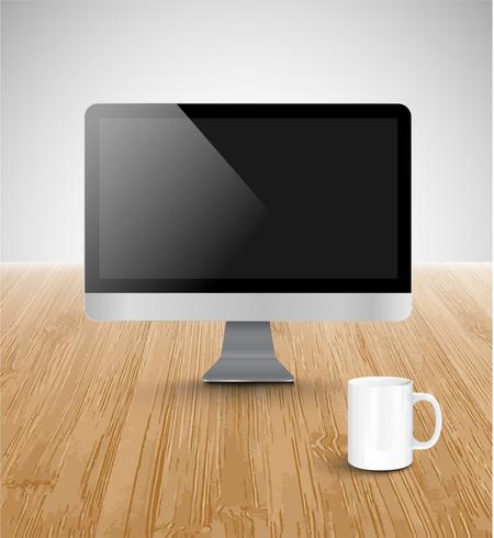 Realistic office desk with different objects, vector illustration