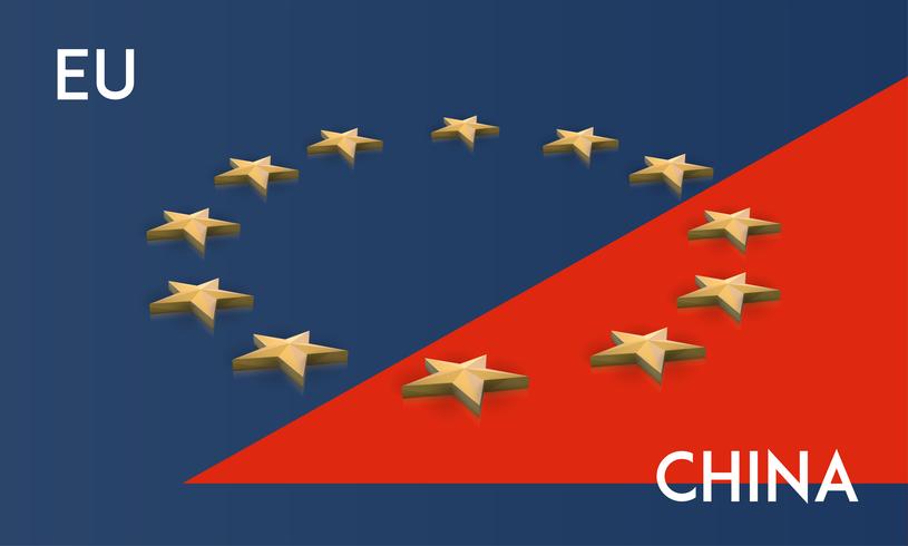 European Union and China flag merged into one, vector