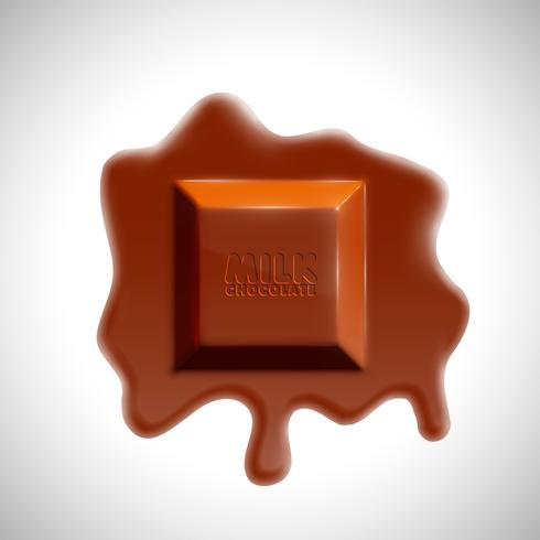 Melting 3D realistic chocolate cube, vector