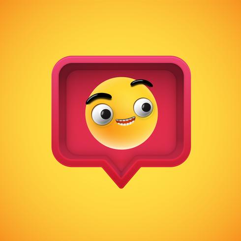 Realistic 3D emoticon in a 3D speech bubble, vector illustration