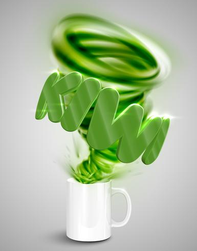 Kiwi yoghurtdrink in a cup, realistic vector illustration