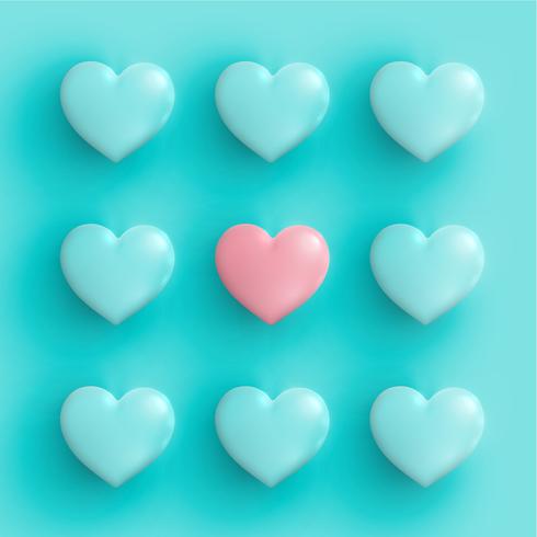 Corazones en colores pastel 3D, ilustración vectorial vector