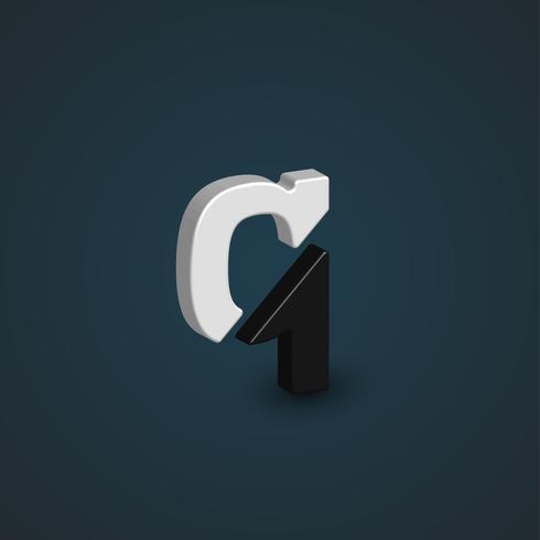 3D black and white character from a font set, vector illustration