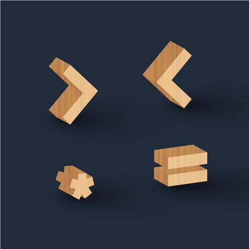 3D wood font character, vector