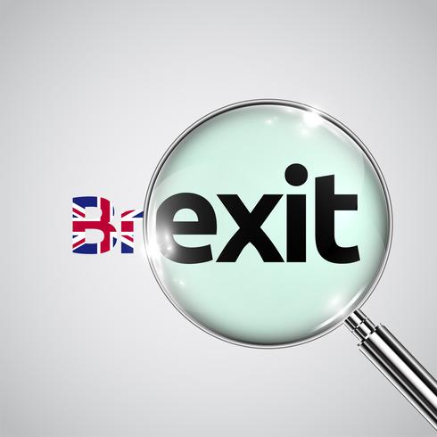 Brexit text with UK flag and a magnifier, vector