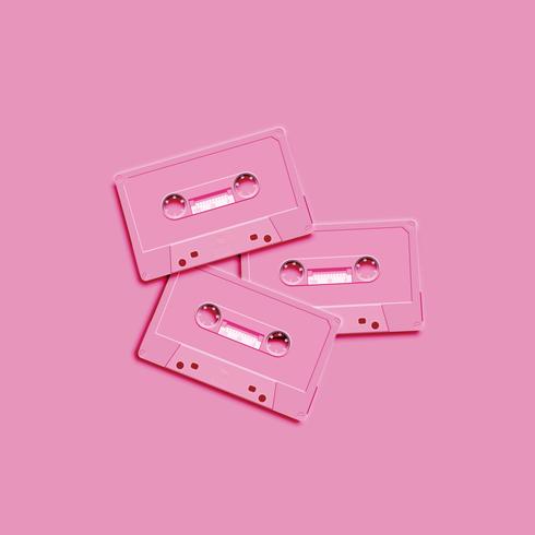 Pastel retro realistic cassette on flat background, vector illustration