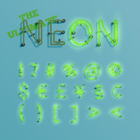 Realistic green neon character typeset, vector