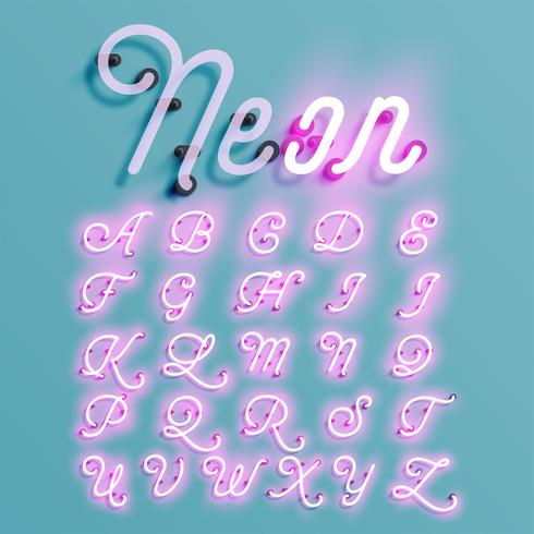 Realistic neon character typeset, vector