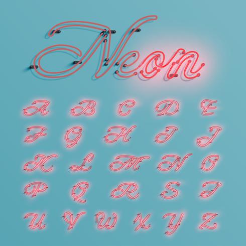 Realistic neon character typeset, vector